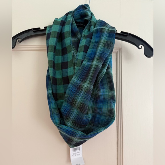 J Jill Accessories - J Jill Blue Green Plaid Infinity Scarf 100% Cotton Fall Cozy New - NWT